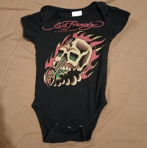 Ed Hardy Flaming Skull Baby Onesie